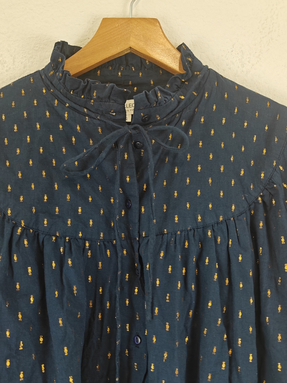 Emerson Fry Emmaline Blouse Maritime Gold Dot Lurex Cotton Tie Neck Top Boho XS - Picture 7 of 16